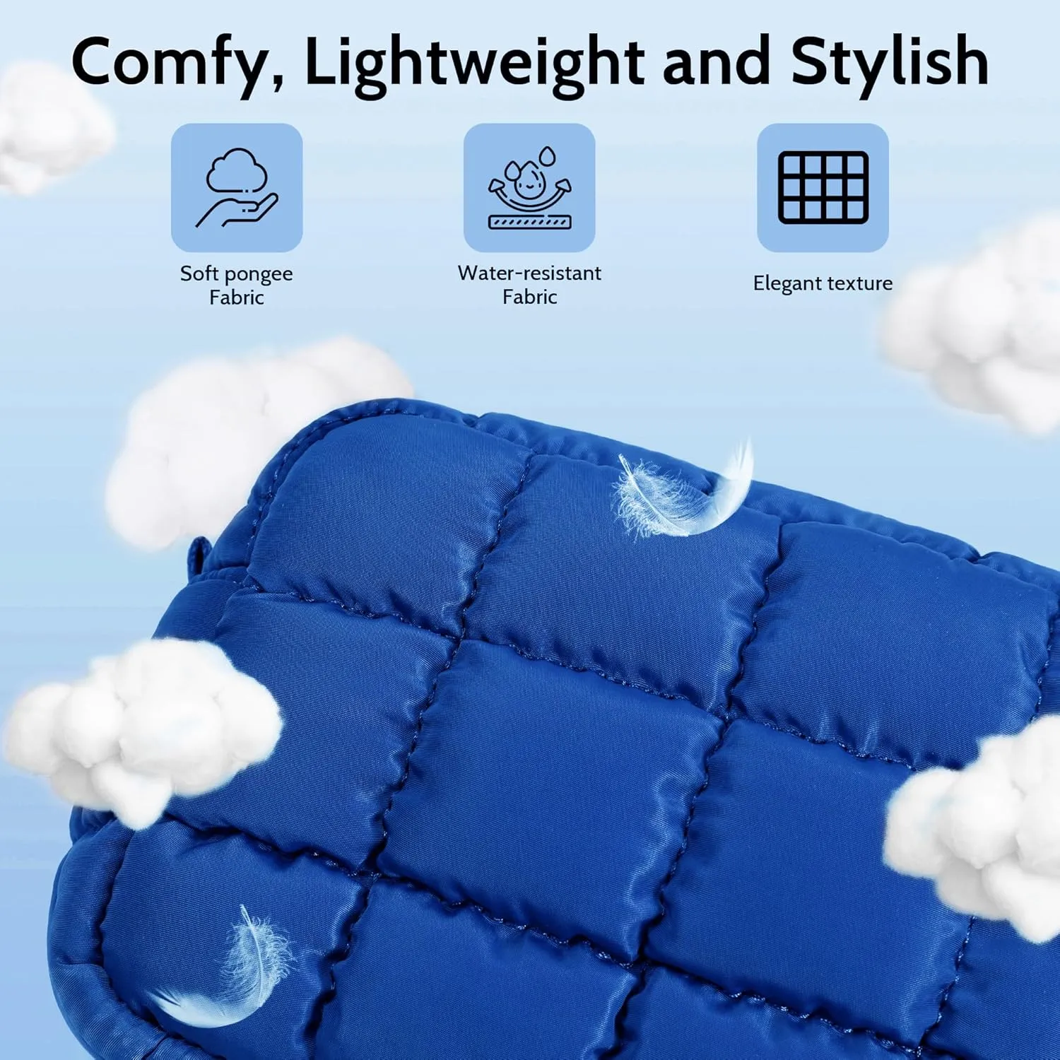 Quilted Cosmetic Bag, Puffer Makeup Bags, Crossbody Purses for women,Cute Travel Toiletry Bag for Women (Blue)