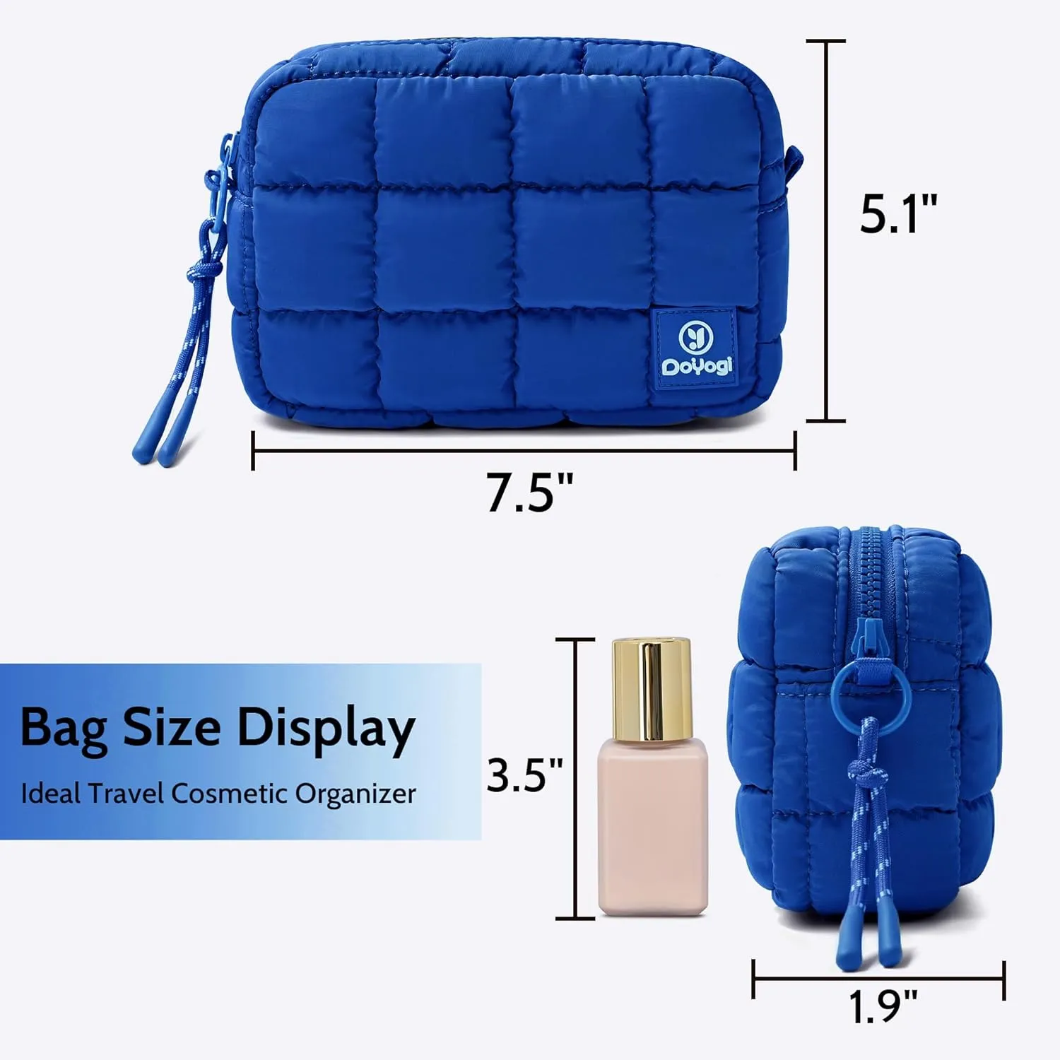 Quilted Cosmetic Bag, Puffer Makeup Bags, Crossbody Purses for women,Cute Travel Toiletry Bag for Women (Blue)