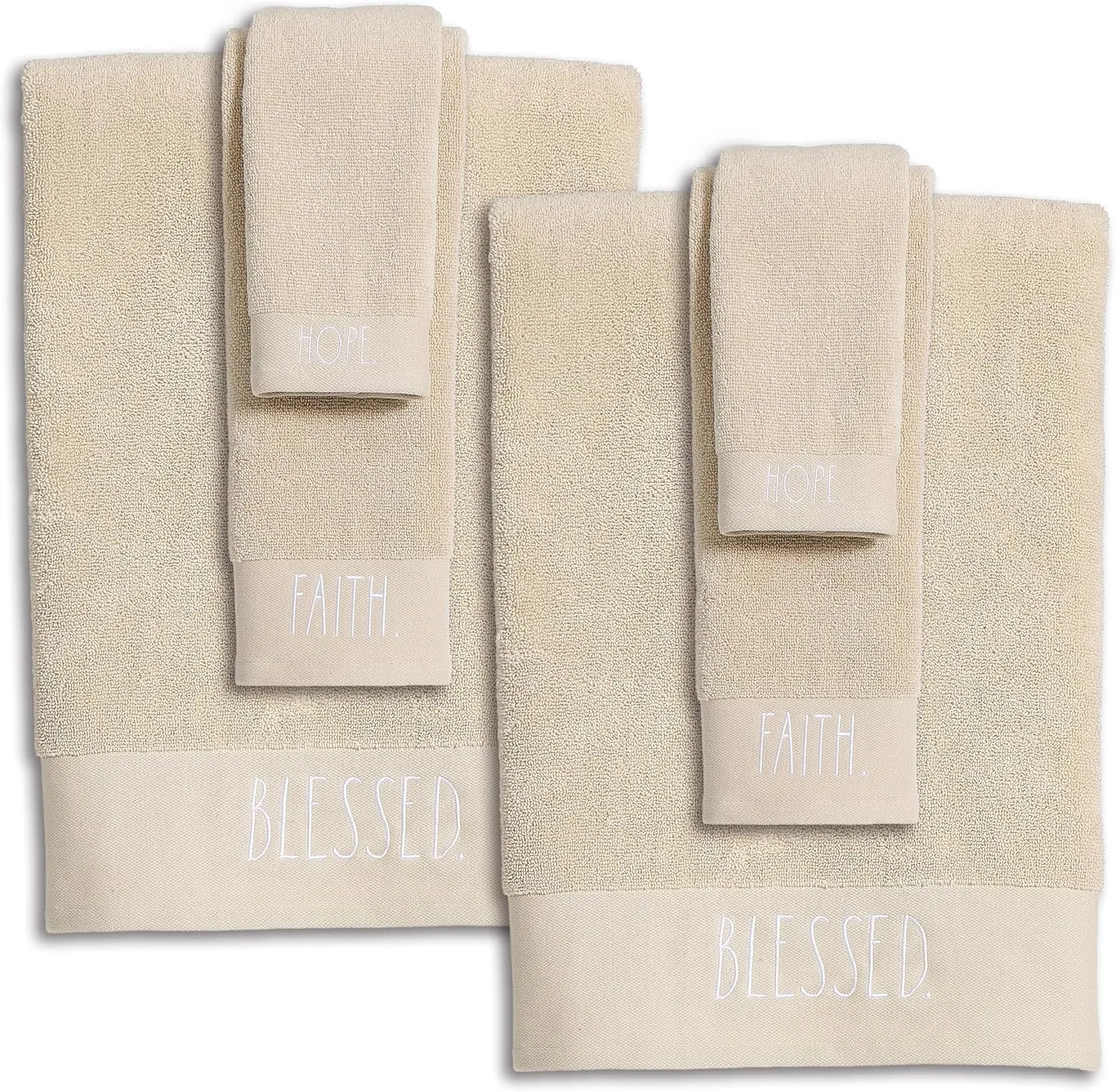 Rae Dunn 6-Piece Towel Set - 100% Cotton Towels for Bathroom Set - 2 Bath Towels 2 Hand Towels 2 Washcloths - 500 GSM - Zero Twist - Gym, Hotel and Spa, Taupe and White