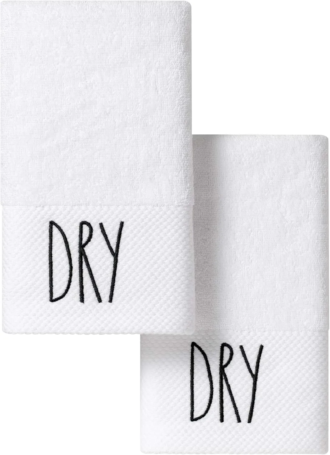 Rae Dunn Decorative Bathroom Hand Towels, Dry Embroidered Bathroom Towels Set of 2, White Guest Bath Hand Towels with Black Text (16" x 30" x 5")