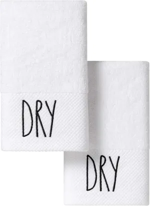 Rae Dunn Decorative Bathroom Hand Towels, Dry Embroidered Bathroom Towels Set of 2, White Guest Bath Hand Towels with Black Text (16" x 30" x 5")
