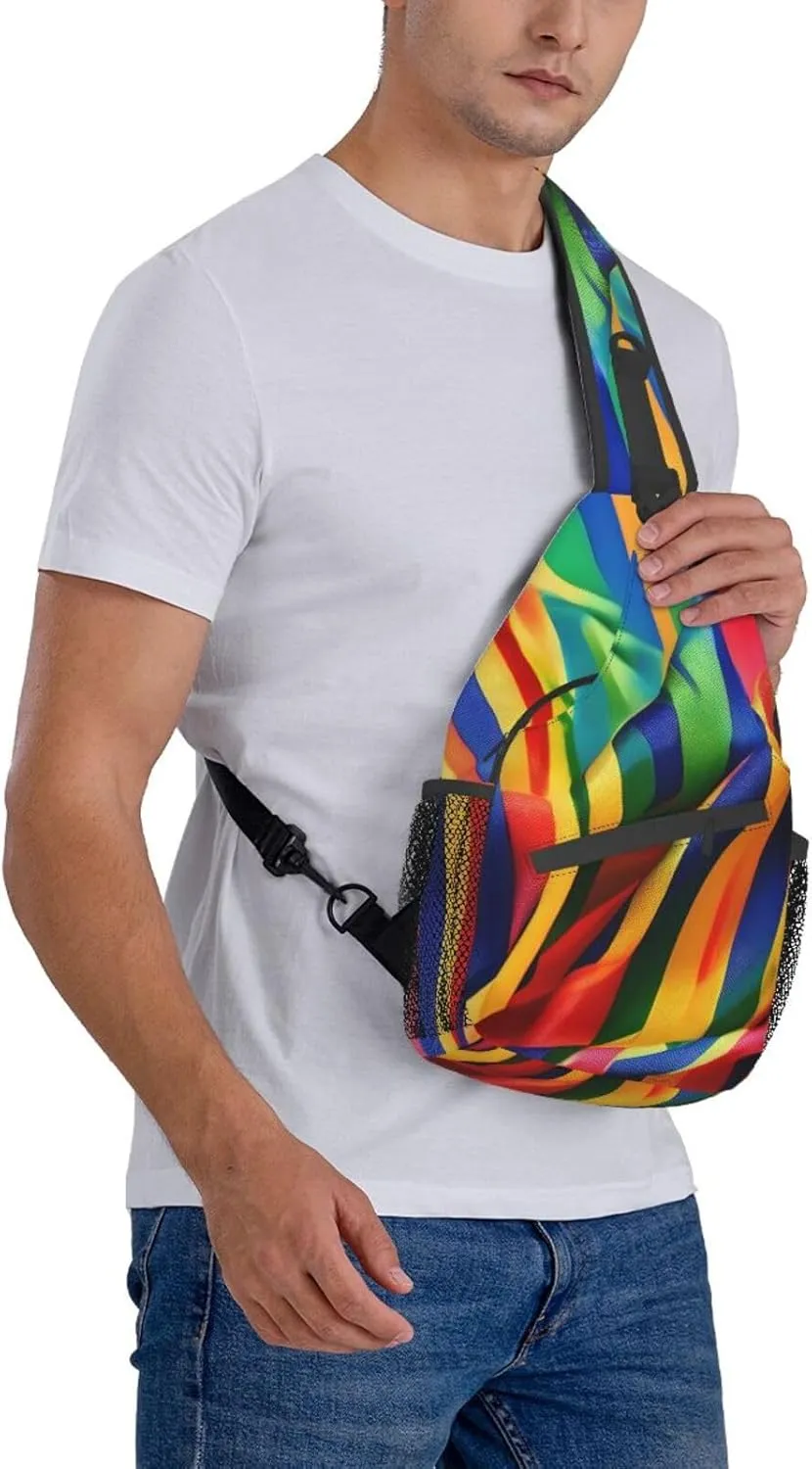 Rainbow Color stripe Print Sling Backpack, Sling Bag, Crossbody Chest Bag Daypack, for Hiking Travel