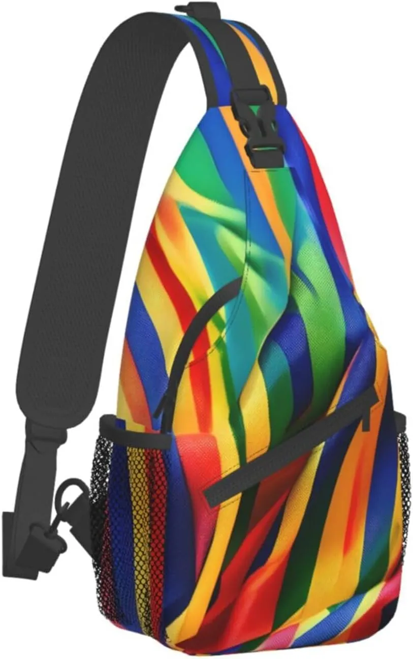 Rainbow Color stripe Print Sling Backpack, Sling Bag, Crossbody Chest Bag Daypack, for Hiking Travel