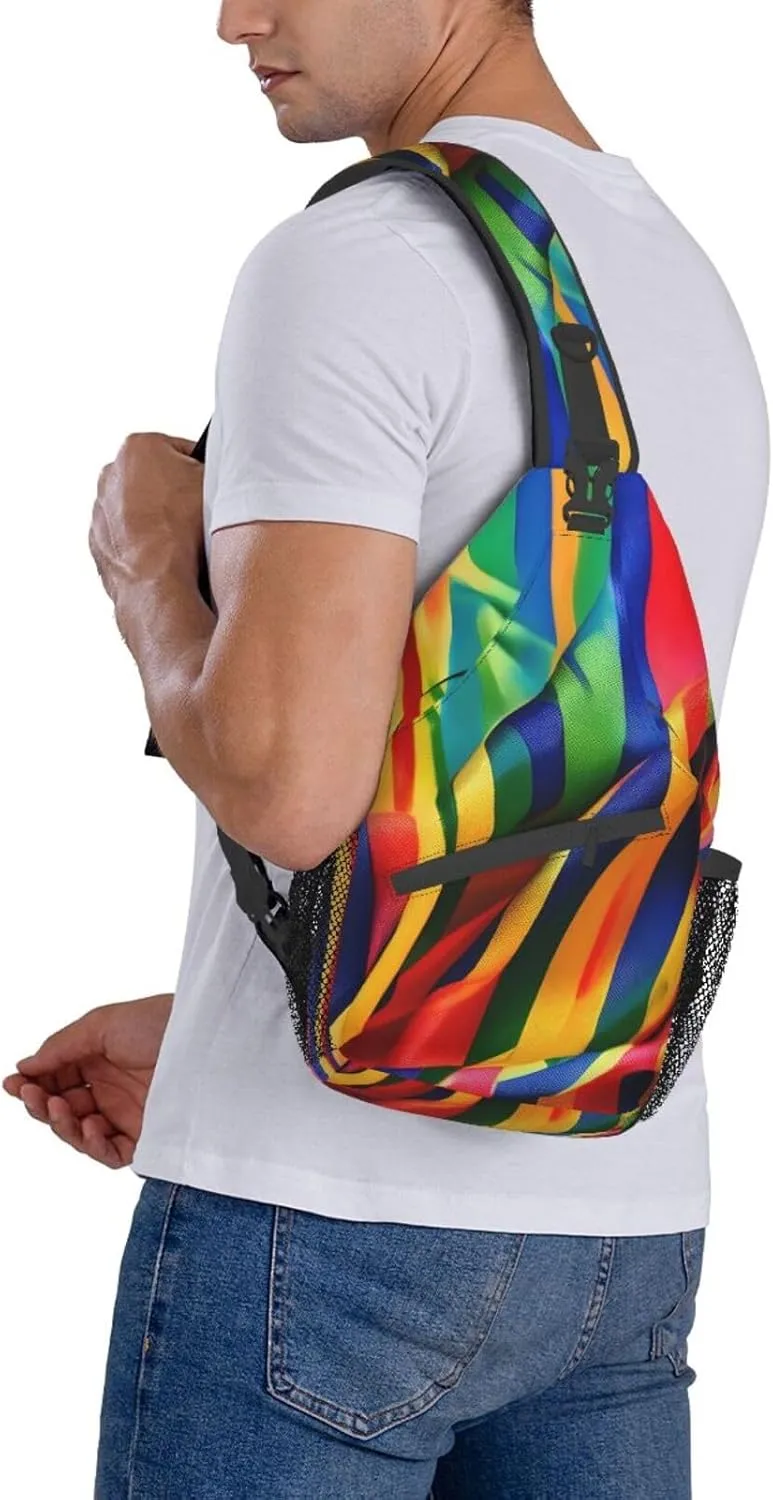 Rainbow Color stripe Print Sling Backpack, Sling Bag, Crossbody Chest Bag Daypack, for Hiking Travel