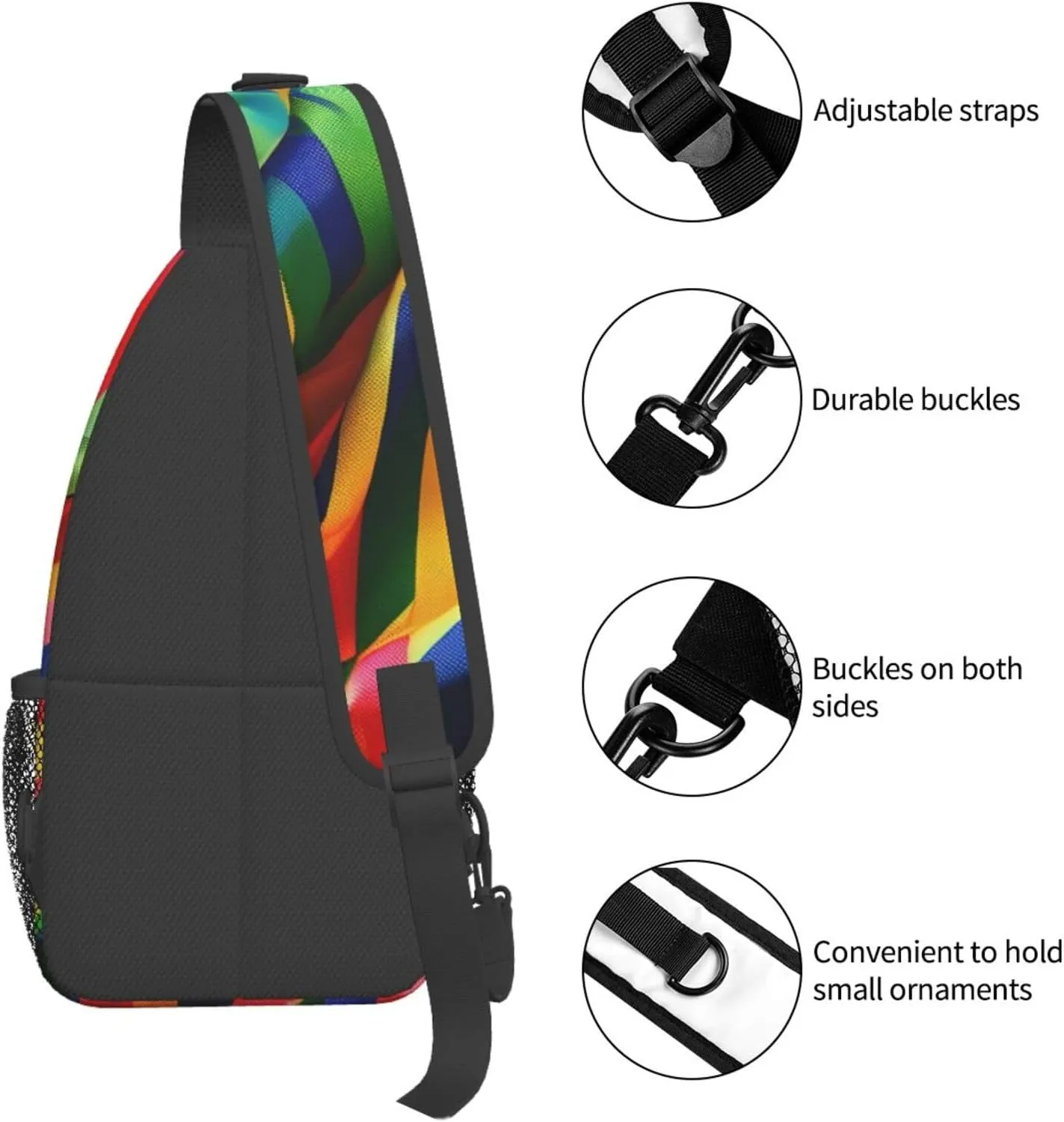 Rainbow Color stripe Print Sling Backpack, Sling Bag, Crossbody Chest Bag Daypack, for Hiking Travel