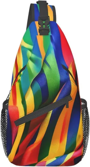 Rainbow Color stripe Print Sling Backpack, Sling Bag, Crossbody Chest Bag Daypack, for Hiking Travel
