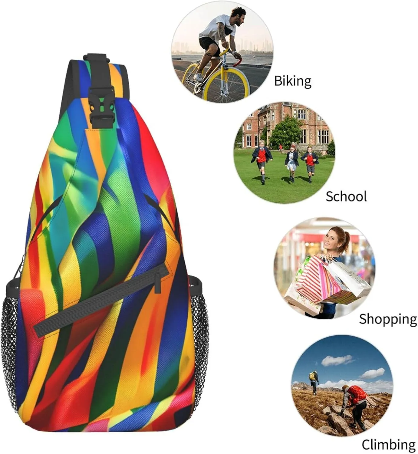 Rainbow Color stripe Print Sling Backpack, Sling Bag, Crossbody Chest Bag Daypack, for Hiking Travel