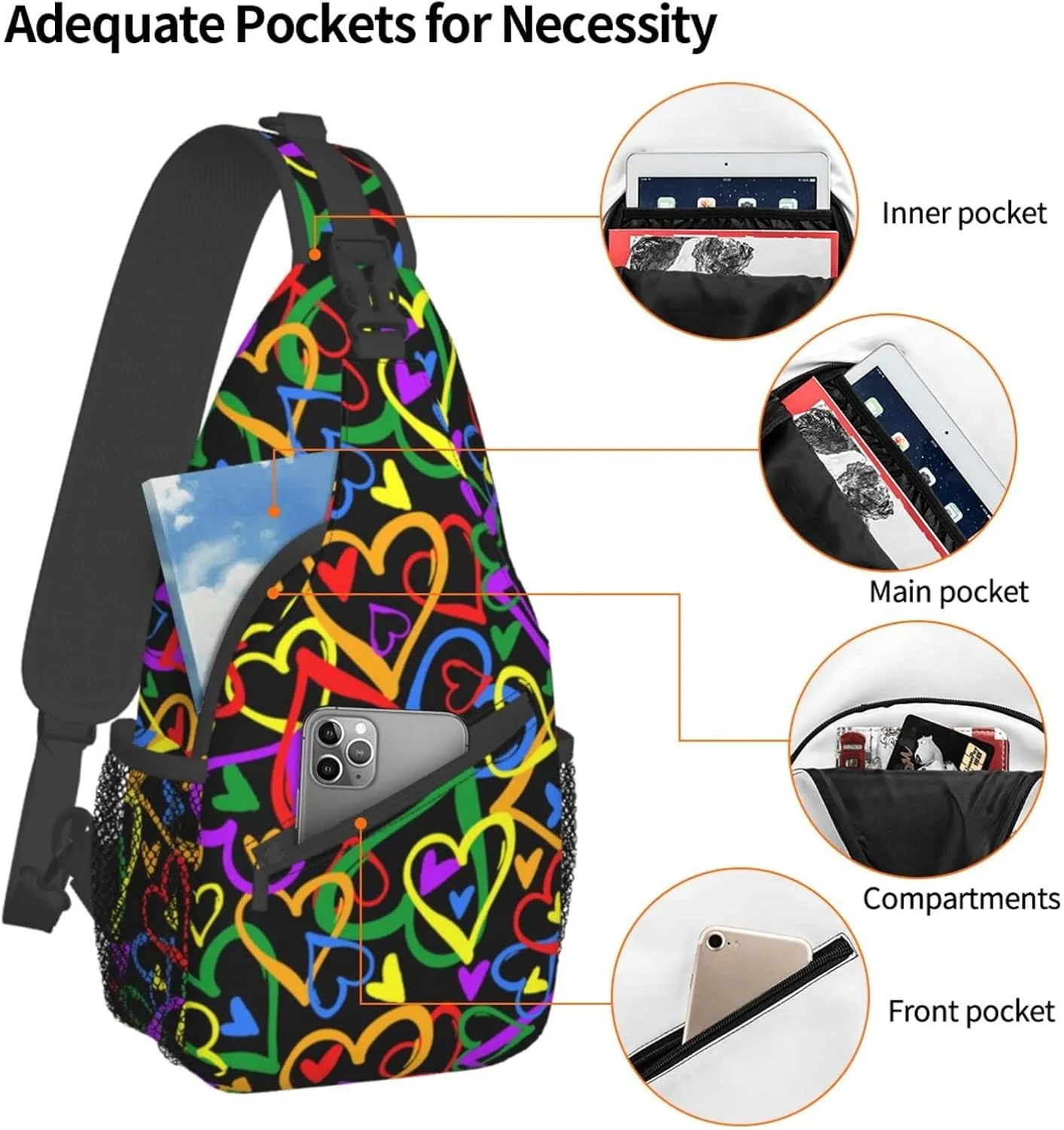 Rainbow LGBT Pride Sling Backpack Multipurpose Chest Bag Hiking Travel Daypack Crossbody Shoulder Bag Outdoor Unisex