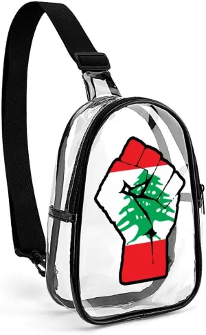 Raised Fist Lebanon Flag Clear Sling Bag Stadium Crossbody Bags Purses for Women Men with Adjustable Strap