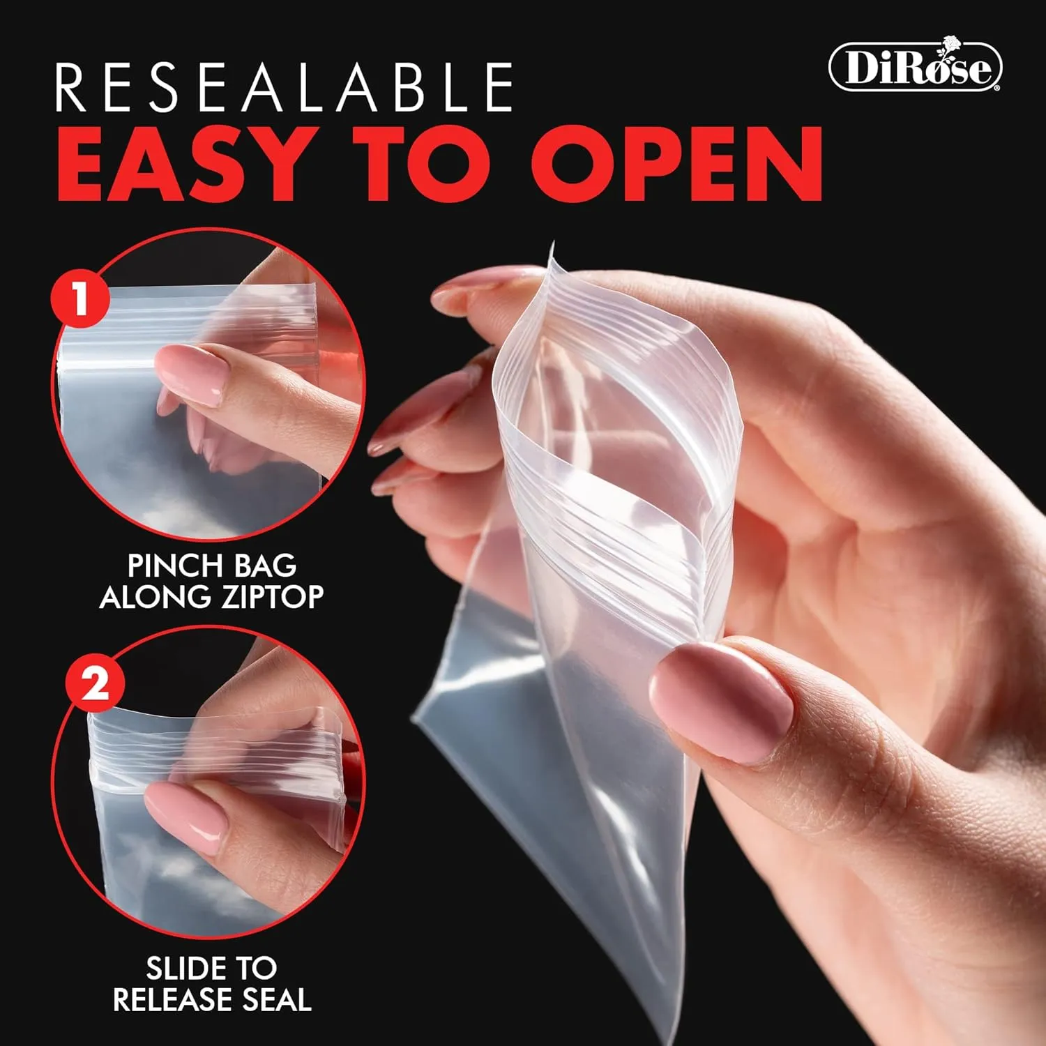 Reclosable Clear Plastic Zip Bags - By DiRose | Resealable, Strong, Thick, Sturdy | For Organizing, Travel, Shipping, Packaging, and Storage | Bulk | 4x6 | 1000 Pack