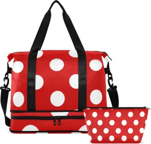 Red and White Polka Dot Travel Duffel Gym Sports Luggage Bag Expandable Large Capacity Sports Bag for Women and Men