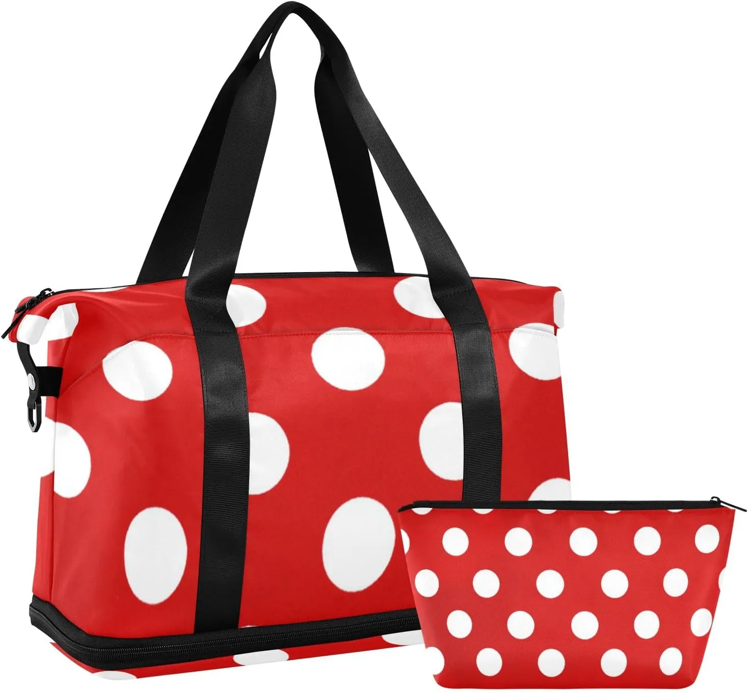 Red and White Polka Dot Travel Duffel Gym Sports Luggage Bag Expandable Large Capacity Sports Bag for Women and Men
