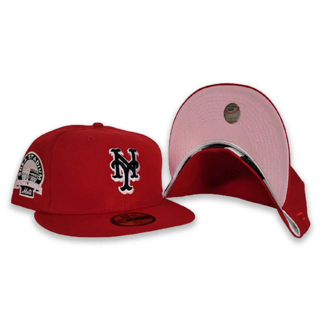 Red New York Mets Pink Bottom Shea Stadium Side Patch New Era 59Fifty Fitted