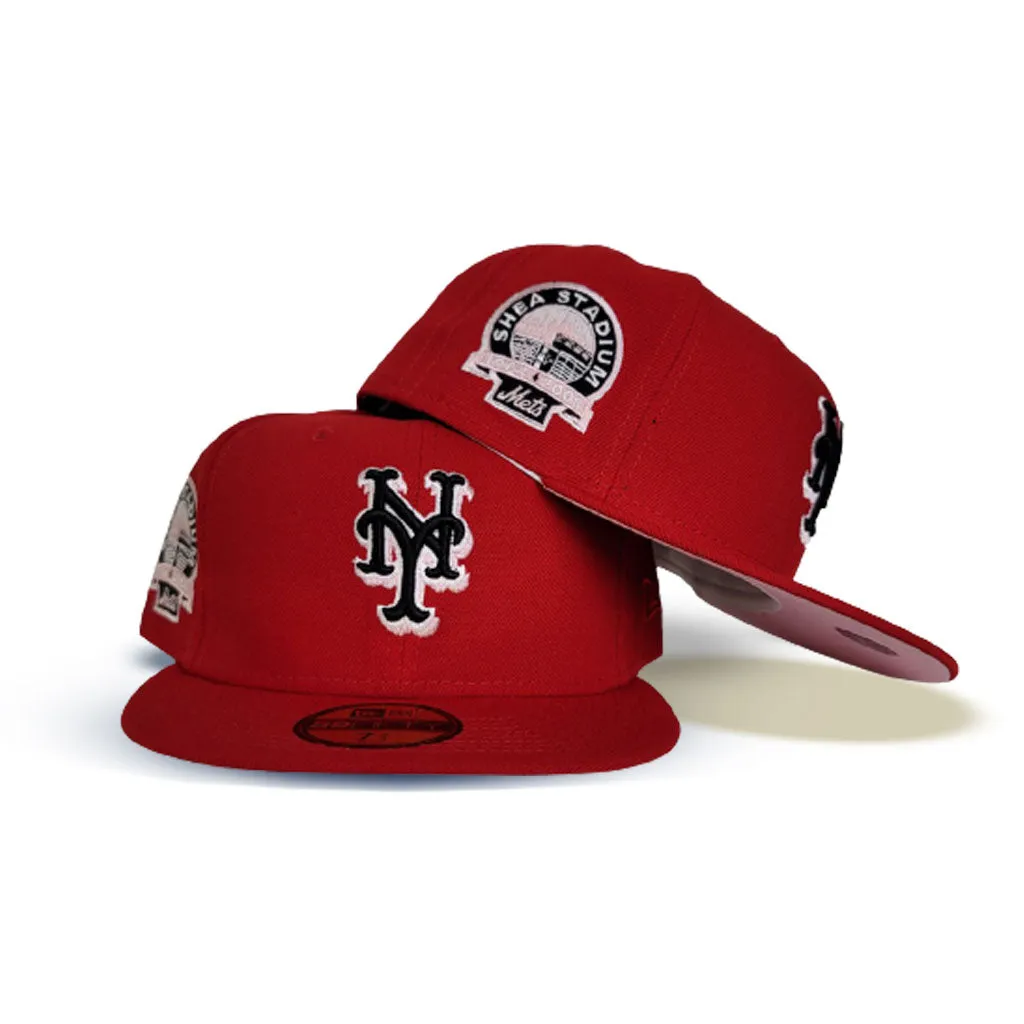 Red New York Mets Pink Bottom Shea Stadium Side Patch New Era 59Fifty Fitted