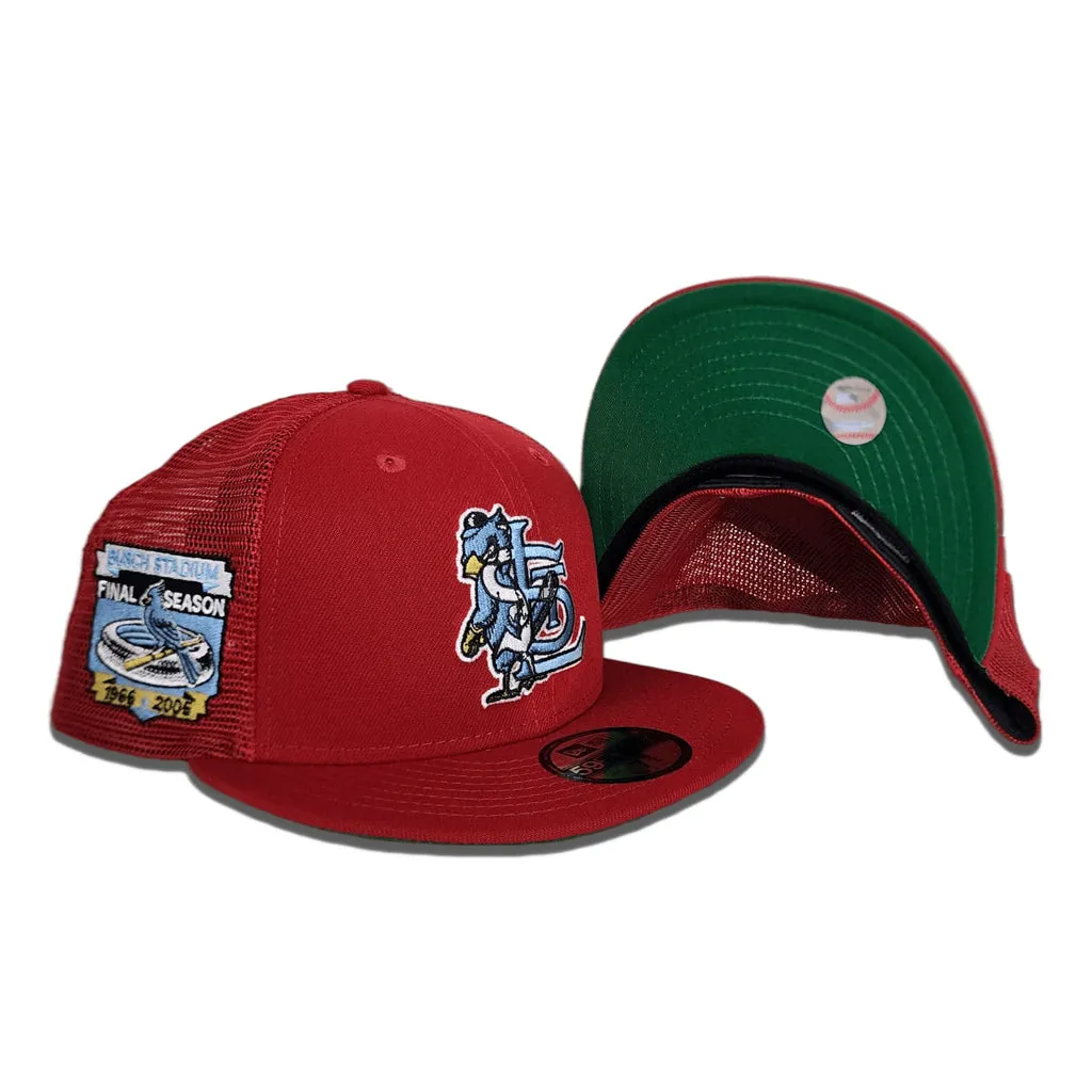 Red Trucker St. Louis Cardinals Green Bottom Busch Stadium Final Season Side Patch New Era 59Fifty Fitted