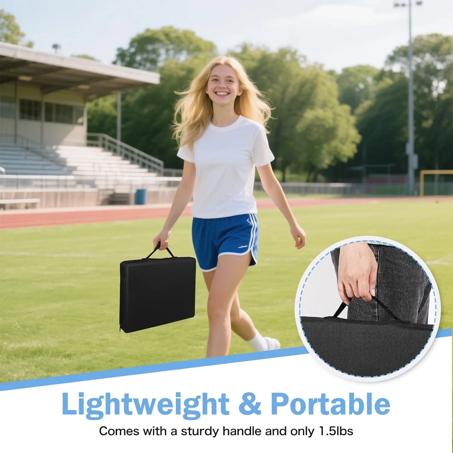 REDCAMP Portable Stadium Seat Bleacher Cushion, High Back Ground Chair/Blackless Extra Thick Stadium Cushion for Bleachers, Water Resistant