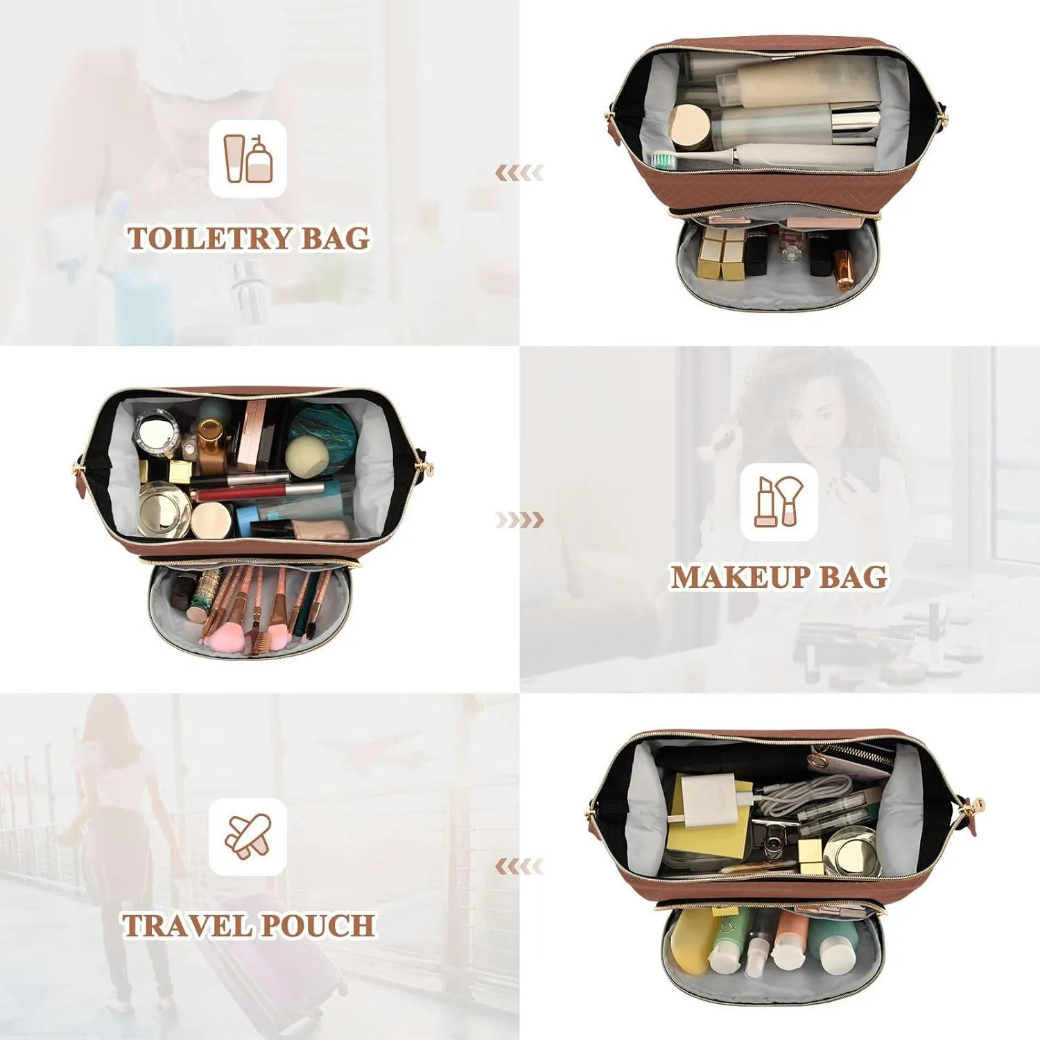 Reddish Brown Custom Makeup Bag Travel Toiletry Bag Cute Cosmetic Bag Pouch Make Up Bags Small Makeup Box Case Skincare Bag Organizer for Purse Women Men Toiletries Sports Trip Adults