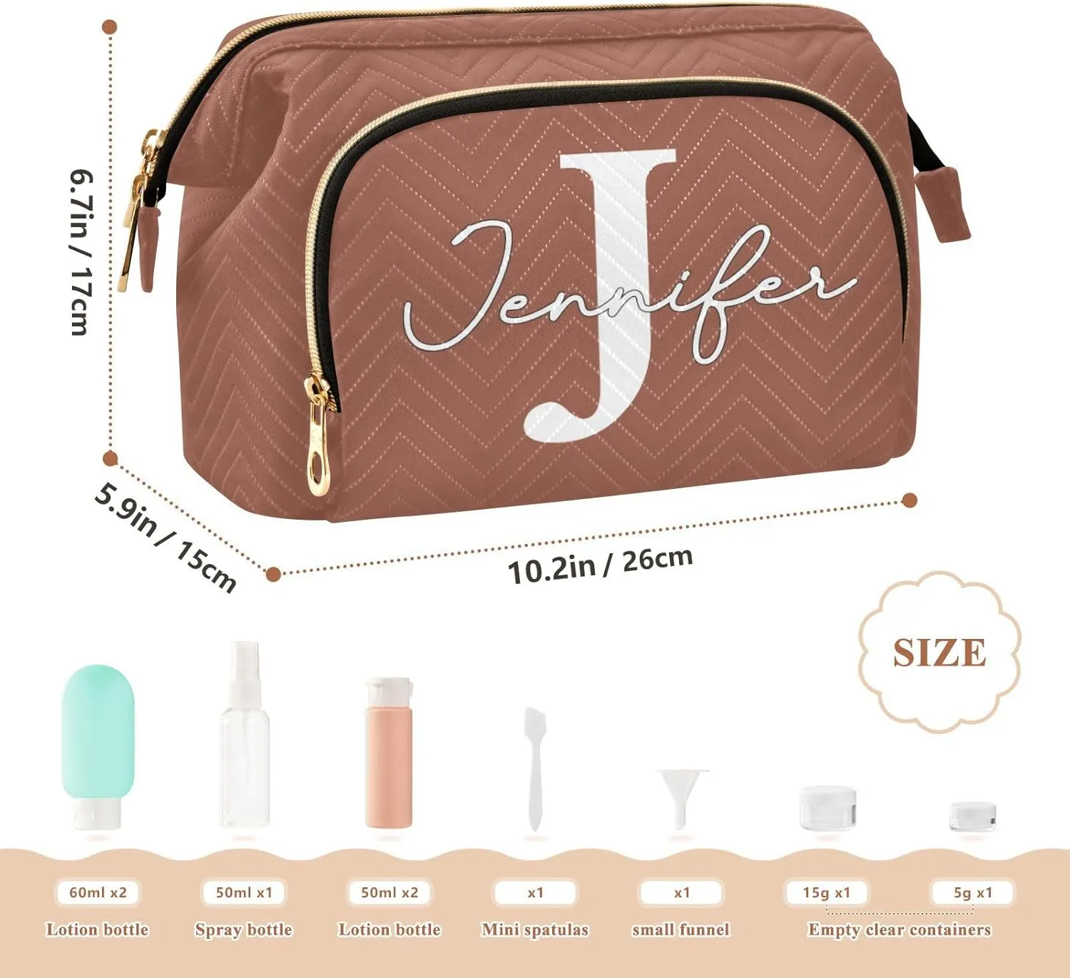 Reddish Brown Custom Makeup Bag Travel Toiletry Bag Cute Cosmetic Bag Pouch Make Up Bags Small Makeup Box Case Skincare Bag Organizer for Purse Women Men Toiletries Sports Trip Adults