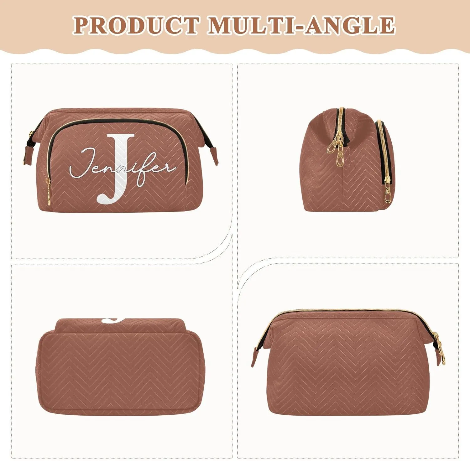 Reddish Brown Custom Makeup Bag Travel Toiletry Bag Cute Cosmetic Bag Pouch Make Up Bags Small Makeup Box Case Skincare Bag Organizer for Purse Women Men Toiletries Sports Trip Adults