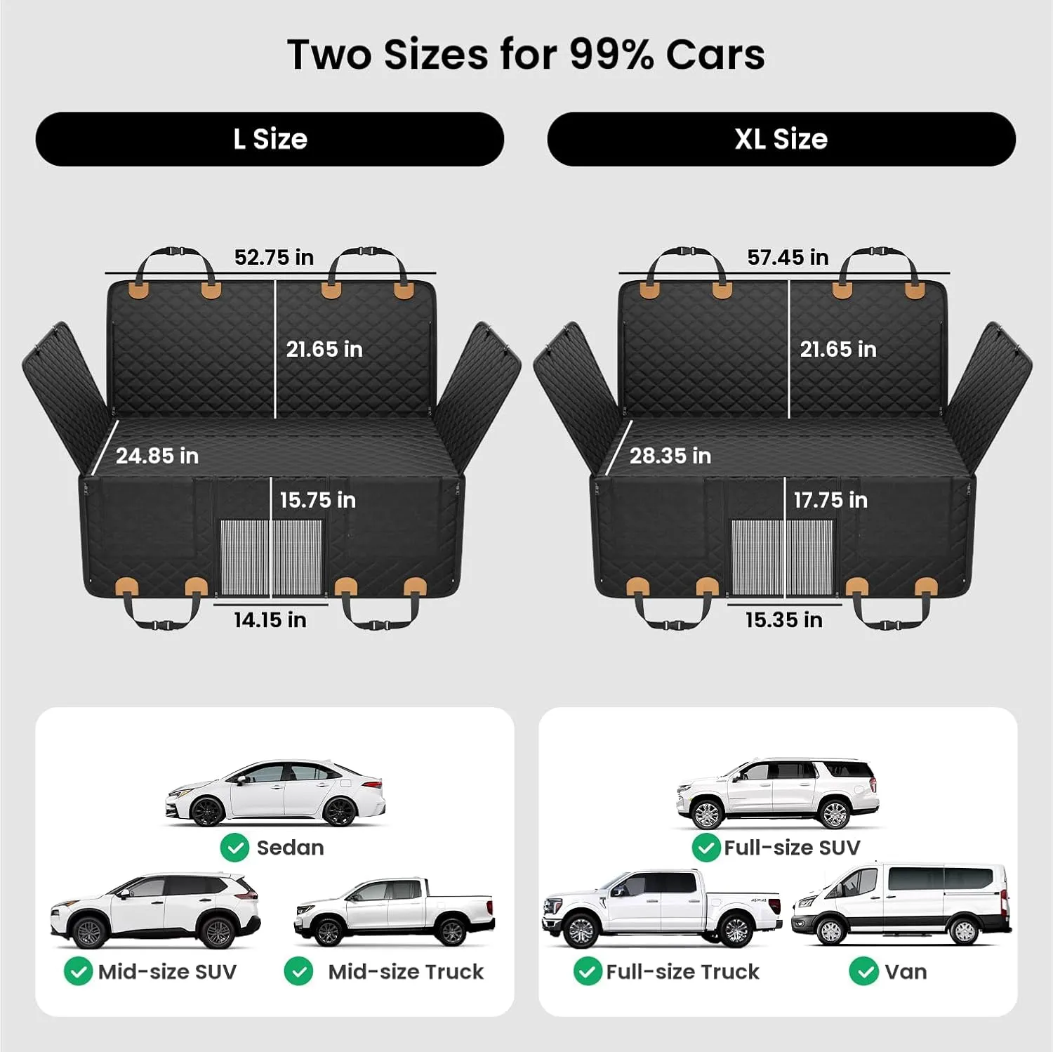 REEVAA Dog Car Seat Cover for Back Seat, Hard Bottom Dog Hammock, Pet Bed Extender for 2-4 Large/Medium Dogs, Ruff Waterproof Seat Protector, Rover Universal L Size for SUV Medium Truck, Black Orange