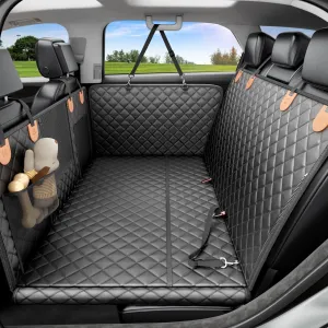 REEVAA Dog Car Seat Cover for Back Seat, Hard Bottom Dog Hammock, Pet Bed Extender for 2-4 Large/Medium Dogs, Ruff Waterproof Seat Protector, Rover Universal L Size for SUV Medium Truck, Black Orange