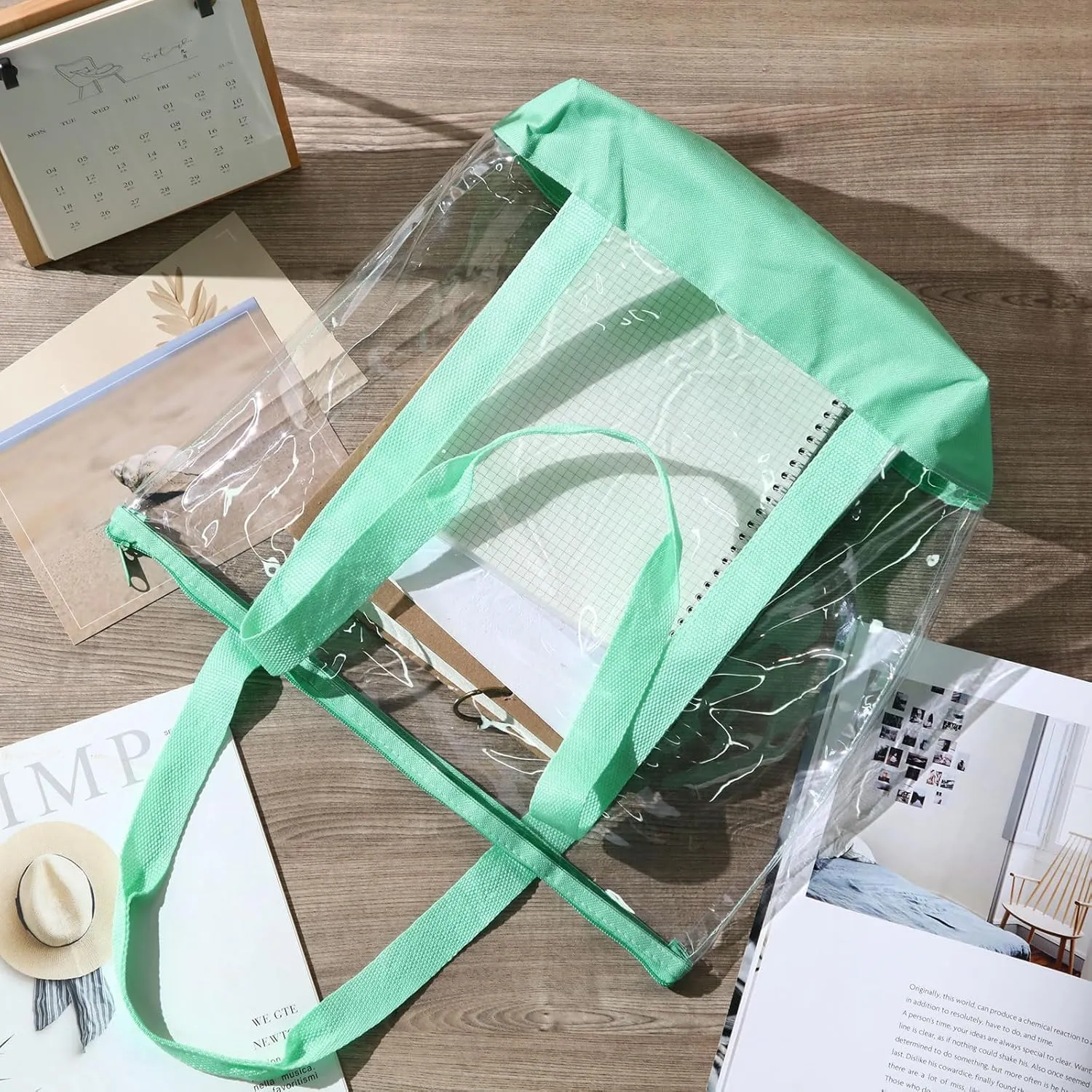 Reginary 8 Pieces Clear Tote Bags Shoulder Handbag Security Approved See Through Bag with Zipper Closure for Travel Work