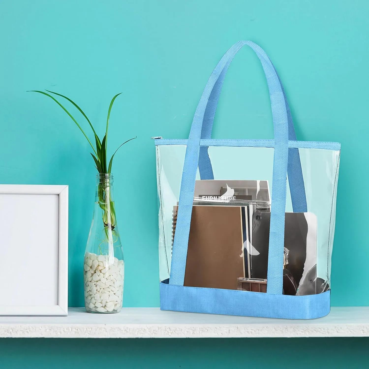Reginary 8 Pieces Clear Tote Bags Shoulder Handbag Security Approved See Through Bag with Zipper Closure for Travel Work