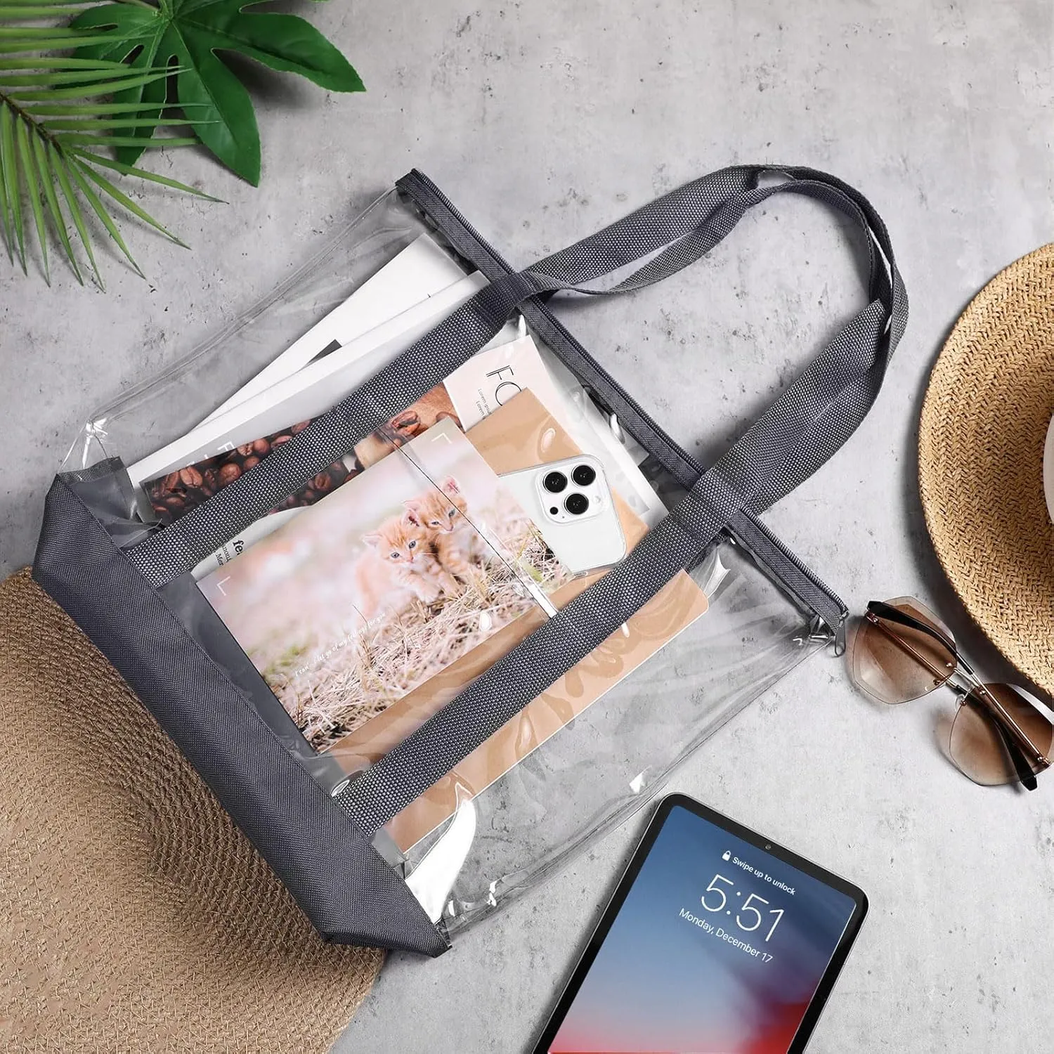 Reginary 8 Pieces Clear Tote Bags Shoulder Handbag Security Approved See Through Bag with Zipper Closure for Travel Work