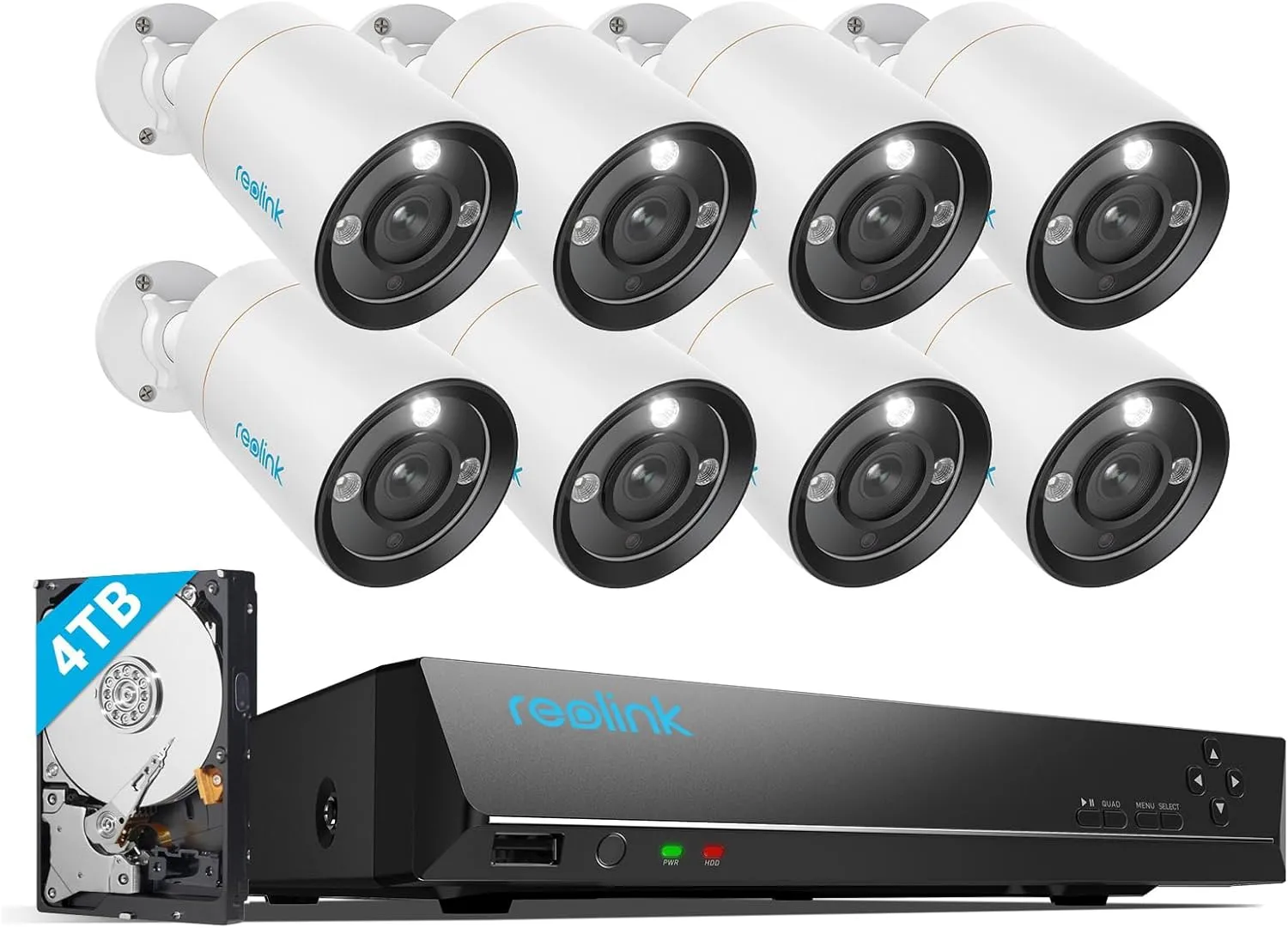 REOLINK 12MP Security Camera System Commercial, 8pcs H.265 12MP PoE Security Cameras Outdoor, Person Vehicle Pet Detection, Spotlight Color Night Vision, 16CH NVR 4TB HDD, RLK16-1200B8-A