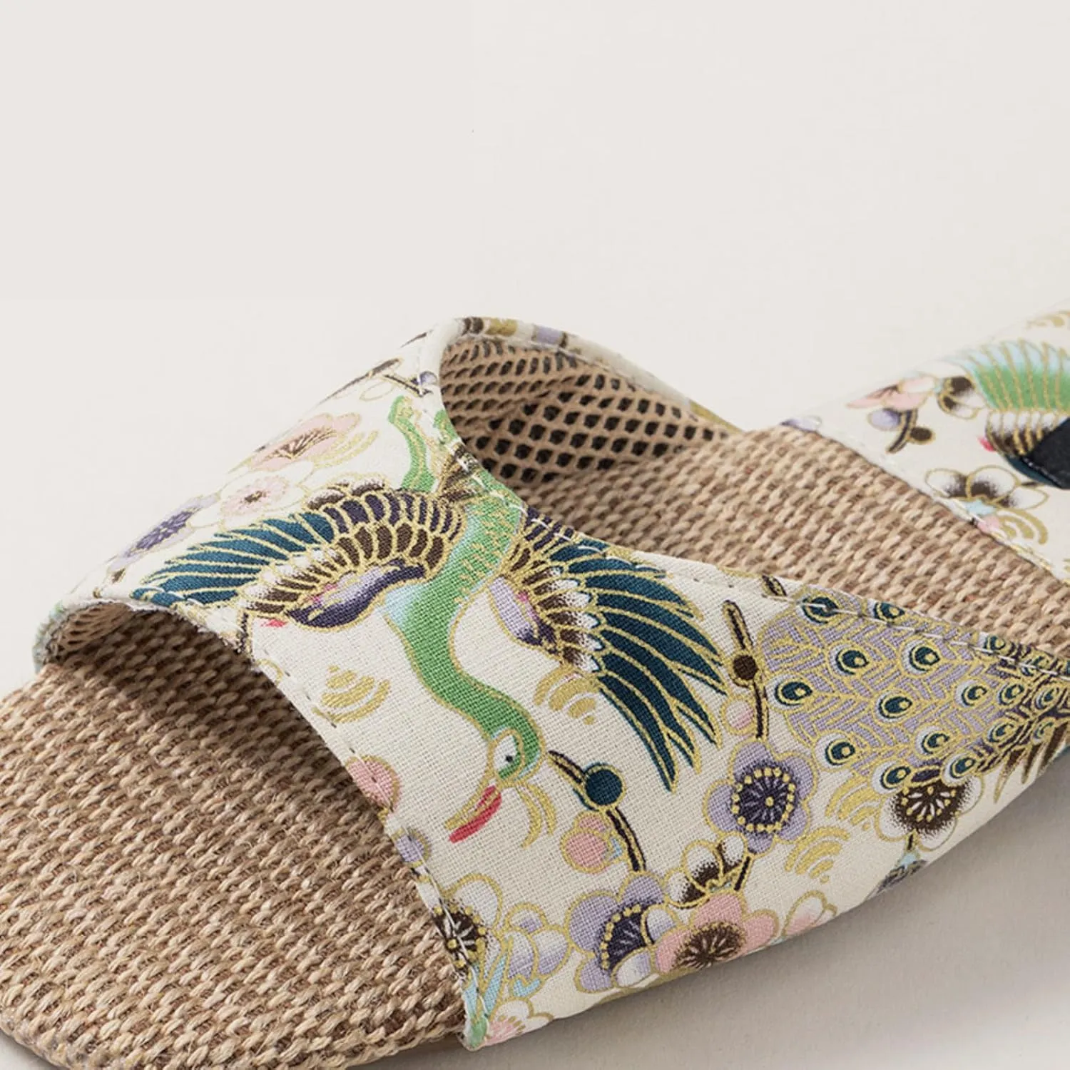 Retro Embroidered Slippers for Women Single Strap Slides Linen Upper Soft TPR Anti-Slip Soles Indoor Slippers
