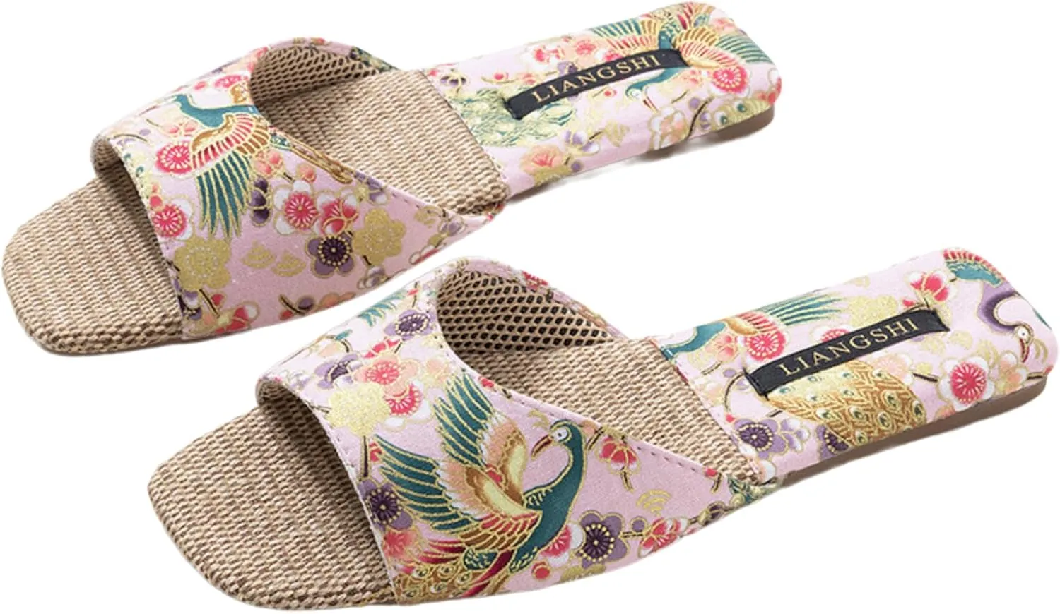 Retro Embroidered Slippers for Women Single Strap Slides Linen Upper Soft TPR Anti-Slip Soles Indoor Slippers