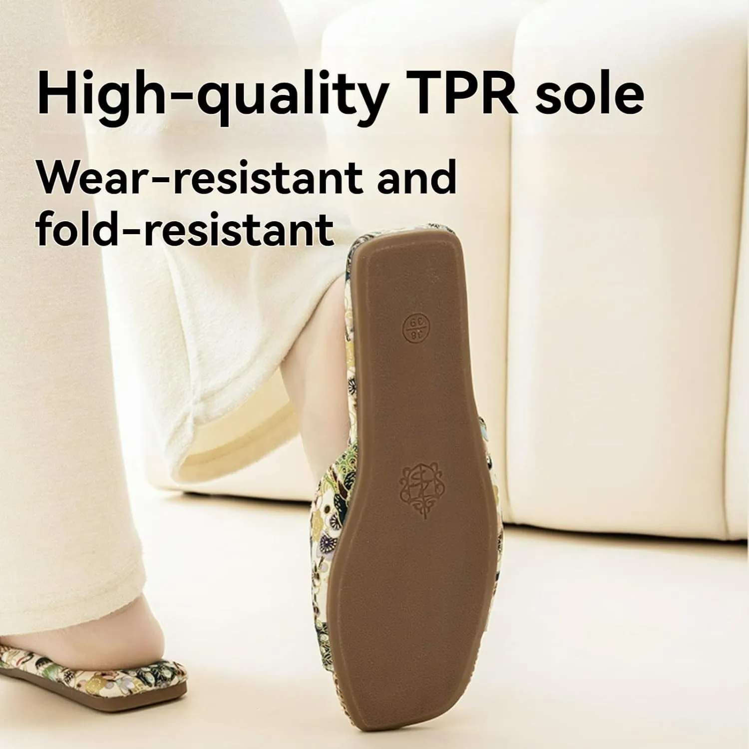 Retro Embroidered Slippers for Women Single Strap Slides Linen Upper Soft TPR Anti-Slip Soles Indoor Slippers