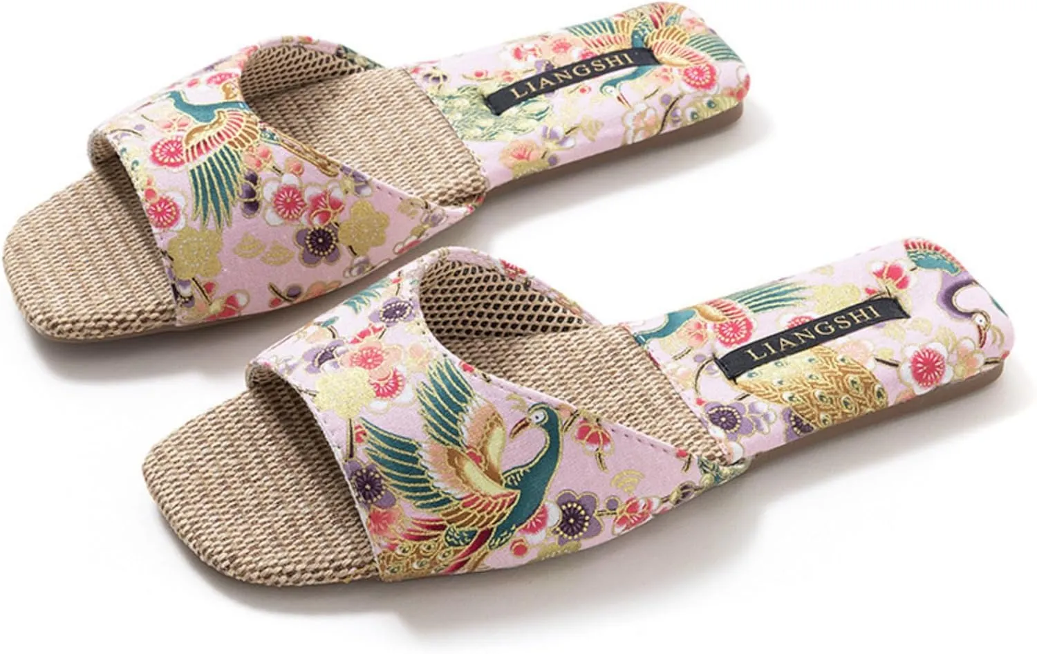 Retro Embroidered Slippers for Women Single Strap Slides Linen Upper Soft TPR Anti-Slip Soles Indoor Slippers
