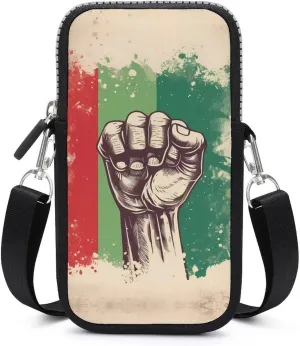 Retro Raised Fist Mexico Flag Cell Phone Purse Small Cross-Body Bags Wallet Case with Removable Shoulder Strap
