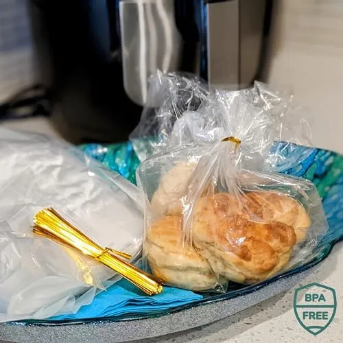Reusable Plastic Bread Bags for Homemade 10x22"- Clear Bag with Ties For An Airtight Moisture-free Preservation and Storage- Loaf Home Bakers Bakery Owners (50)