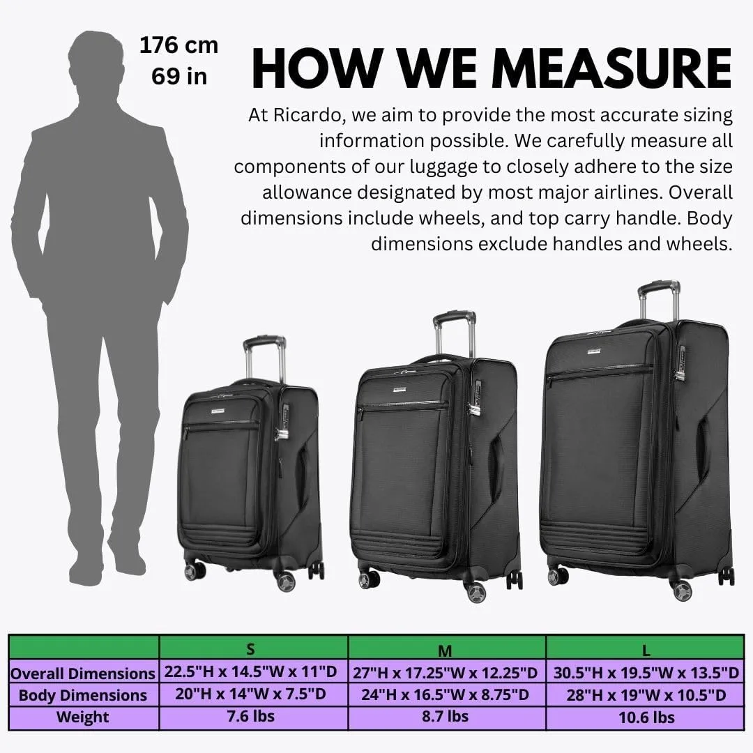 Ricardo Beverly Hills Avalon Softside Carry-On Luggage Made with Sustainable 100% Recycled PET (rPET), Lightweight, Eco-Friendly Travel, Expandable, Dual Spinner Wheels, Black, 20-inch
