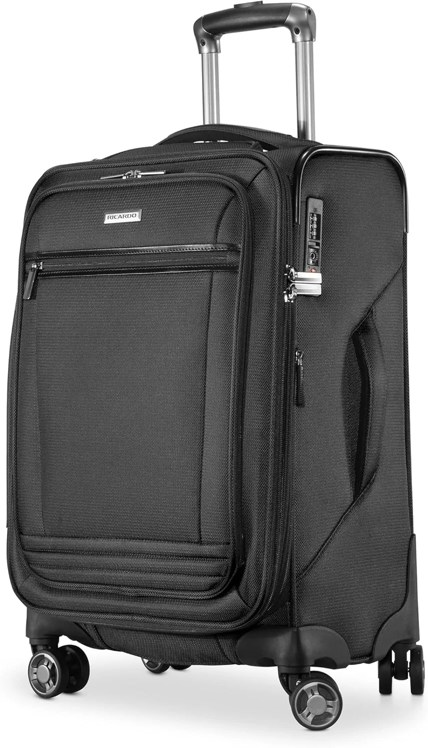 Ricardo Beverly Hills Avalon Softside Carry-On Luggage Made with Sustainable 100% Recycled PET (rPET), Lightweight, Eco-Friendly Travel, Expandable, Dual Spinner Wheels, Black, 20-inch