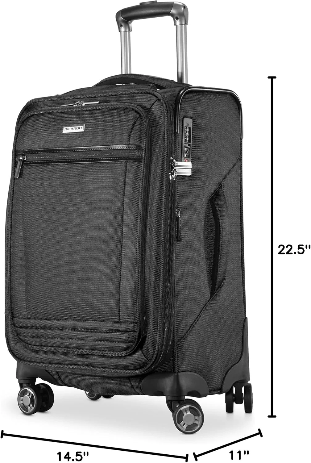 Ricardo Beverly Hills Avalon Softside Carry-On Luggage Made with Sustainable 100% Recycled PET (rPET), Lightweight, Eco-Friendly Travel, Expandable, Dual Spinner Wheels, Black, 20-inch