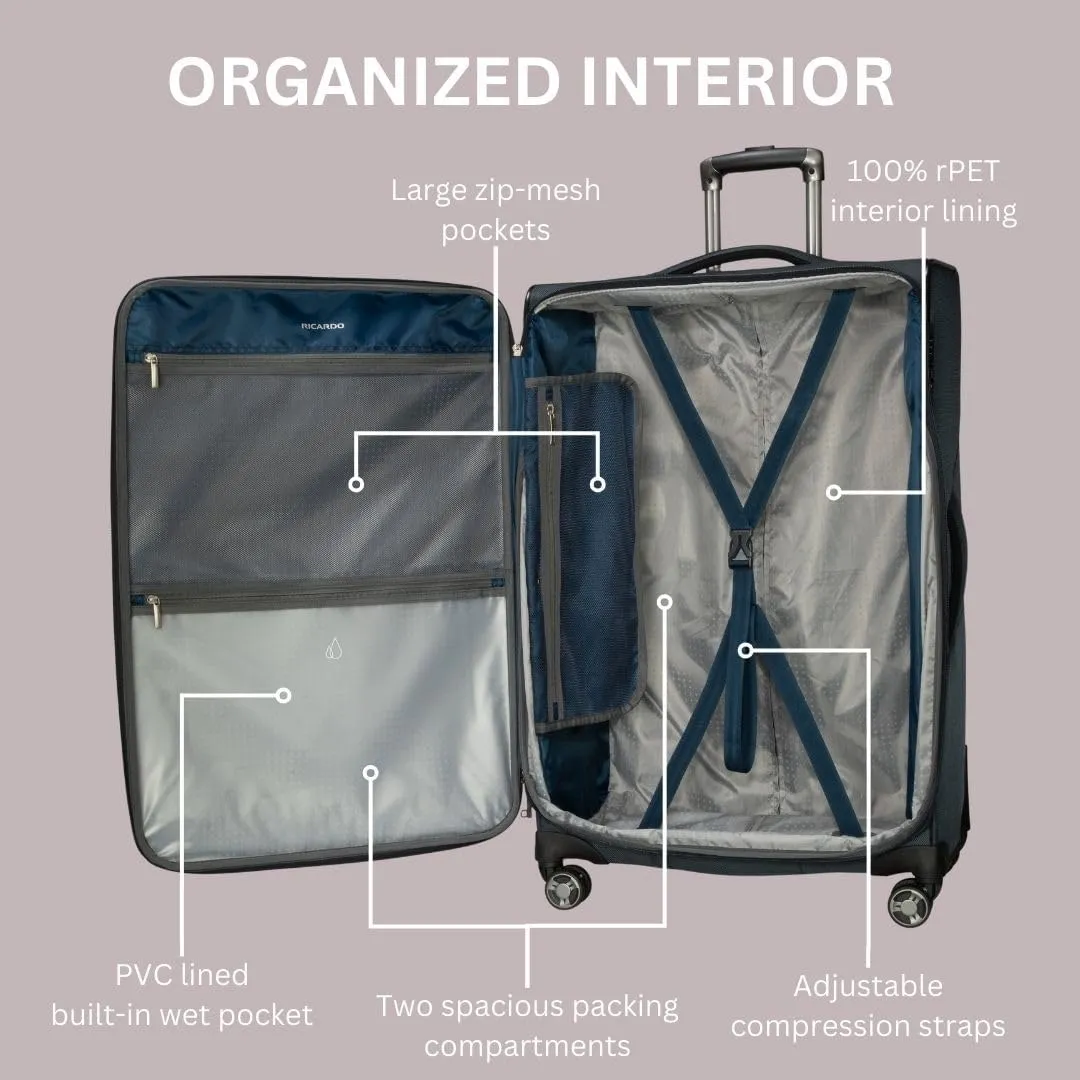 Ricardo Beverly Hills Avalon Softside Medium Check-In Luggage Made with Sustainable 100% Recycled PET (rPET), Lightweight, Eco-Friendly Travel, Expandable, Dual Spinner Wheels, Juniper Green, 24-inch