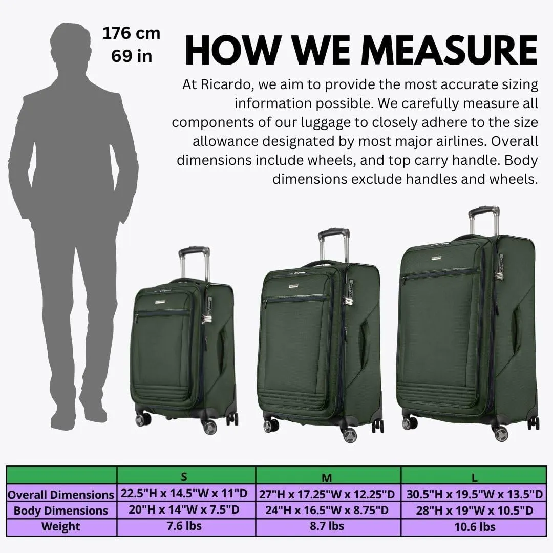 Ricardo Beverly Hills Avalon Softside Medium Check-In Luggage Made with Sustainable 100% Recycled PET (rPET), Lightweight, Eco-Friendly Travel, Expandable, Dual Spinner Wheels, Juniper Green, 24-inch