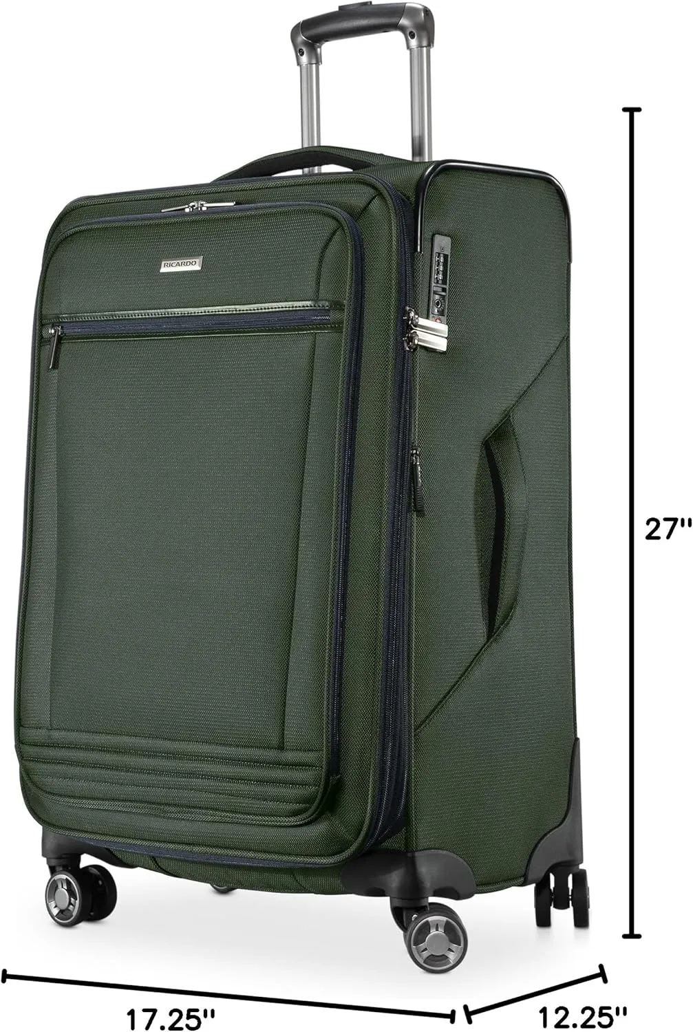 Ricardo Beverly Hills Avalon Softside Medium Check-In Luggage Made with Sustainable 100% Recycled PET (rPET), Lightweight, Eco-Friendly Travel, Expandable, Dual Spinner Wheels, Juniper Green, 24-inch