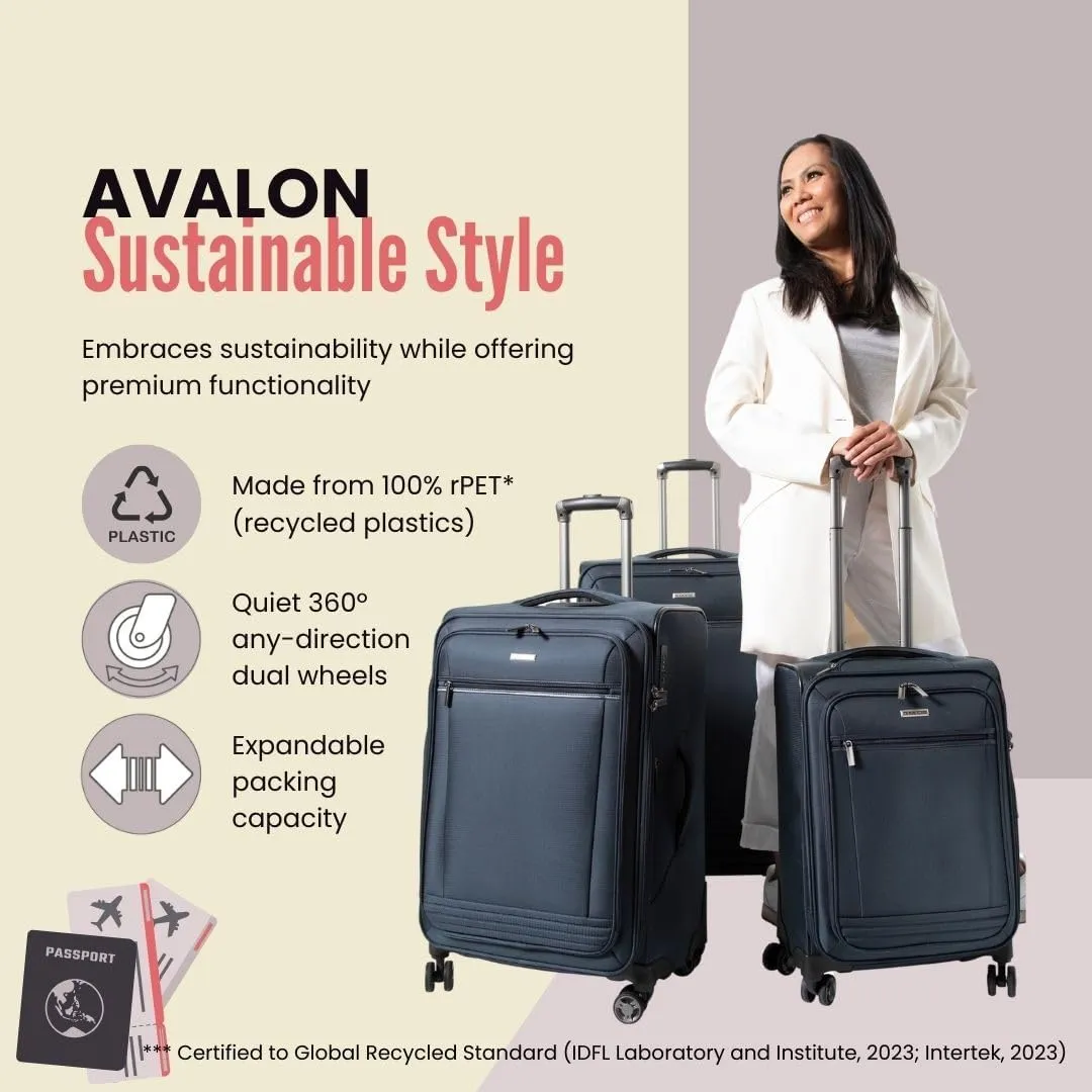 Ricardo Beverly Hills Avalon Softside Medium Check-In Luggage Made with Sustainable 100% Recycled PET (rPET), Lightweight, Eco-Friendly Travel, Expandable, Dual Spinner Wheels, Juniper Green, 24-inch