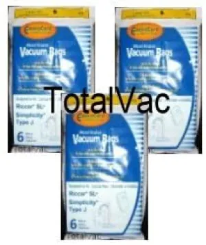 Riccar SL / Simplicity Type J Canister Vacuum Bags - 18 Pack