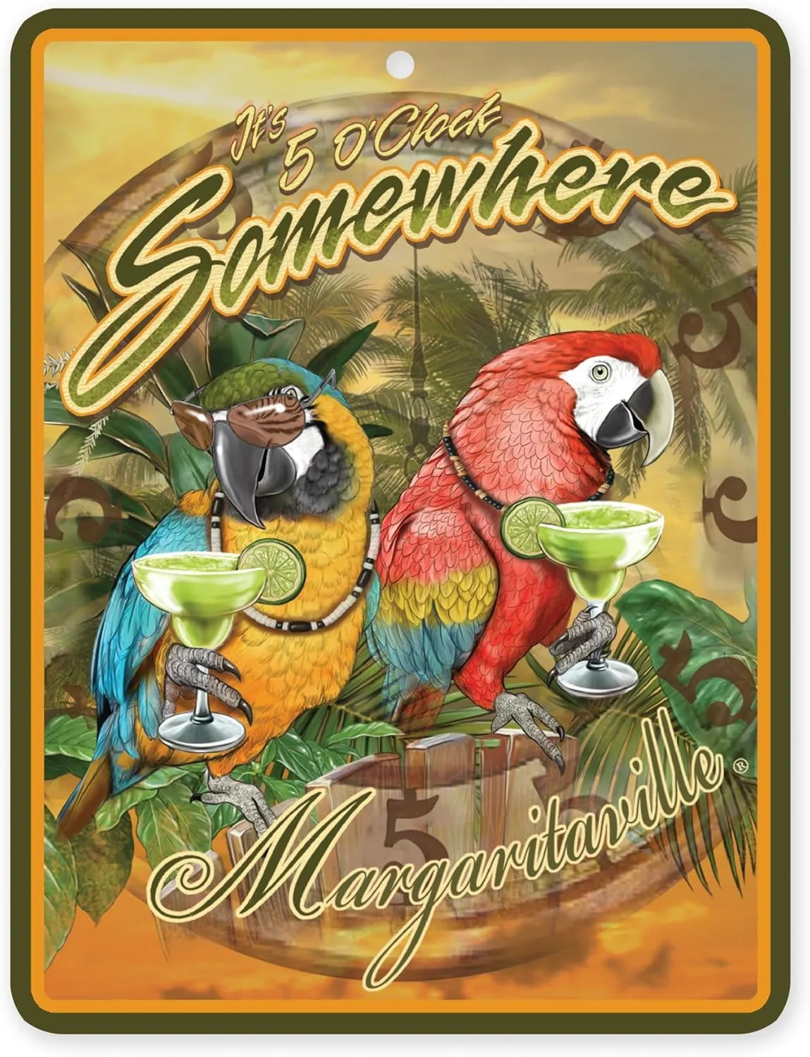 Rico Industries Margaritaville 5 O'Clock Animated 8.5" x 11" Carbon Fiber Metal Parking Sign - Great for Man Cave, Bed Room, Office, Home Décor