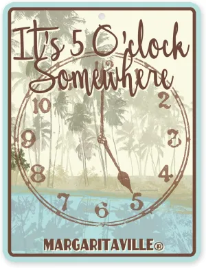 Rico Industries Margaritaville 5 O'Clock Somewhere Distressed Clock 8.5" x 11" Carbon Fiber Metal Parking Sign - Great for Man Cave, Bed Room, Office, Home Décor