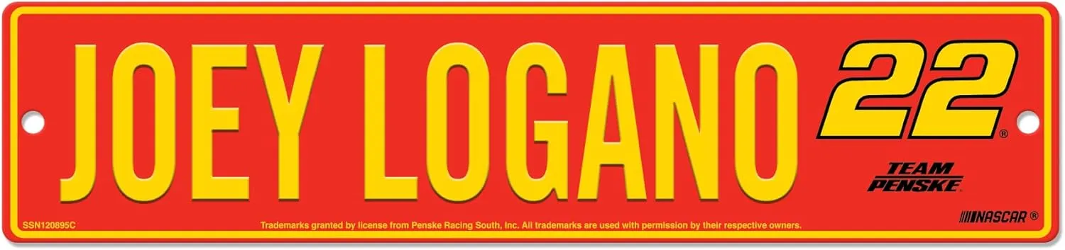 Rico Industries NASCAR Racing Joey Logano #22 Team Penske Red 4" X 17" Plastic Street Sign