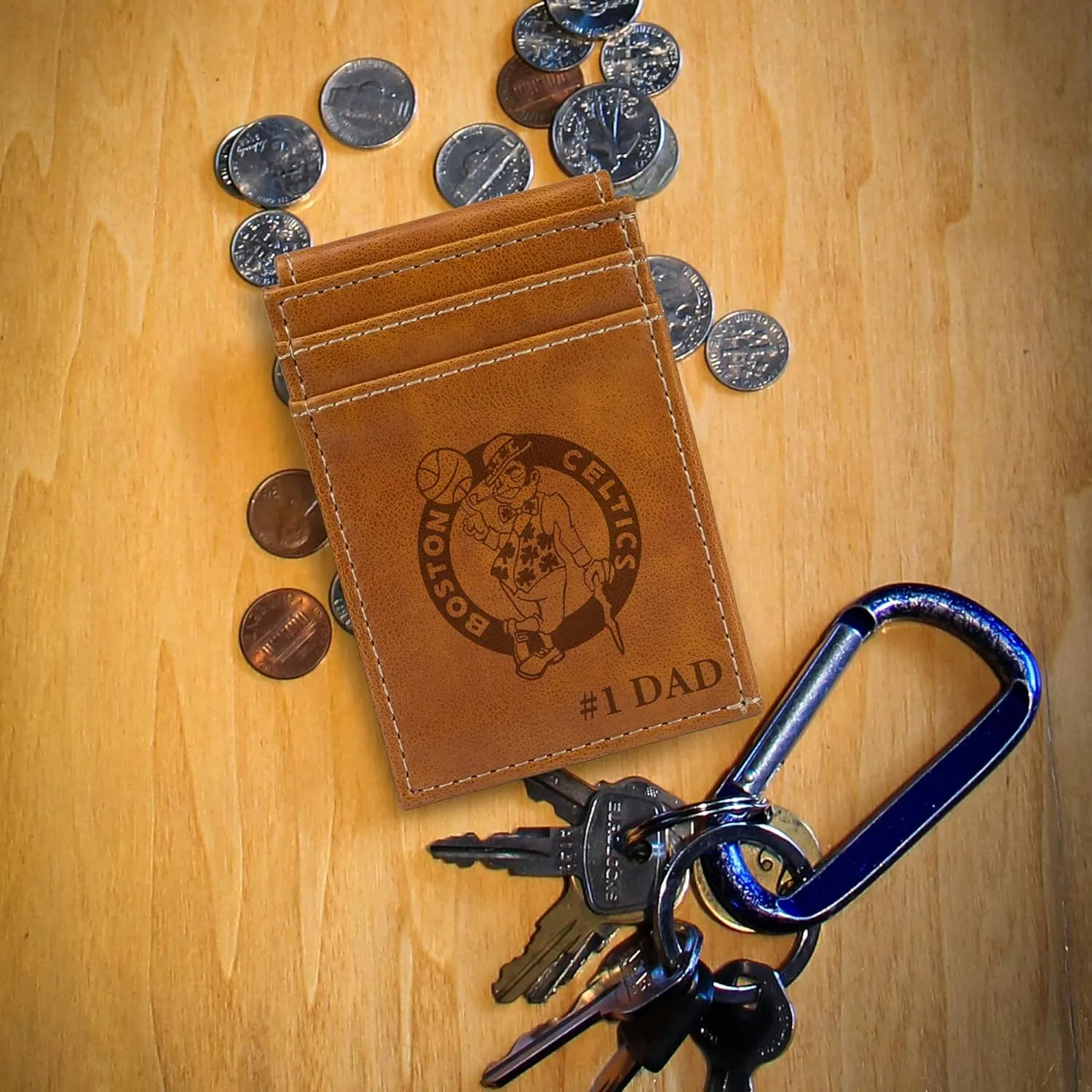 Rico Industries NBA Basketball Laser Engraved Front Pocket Wallet - Compact/Comfortable/Slim