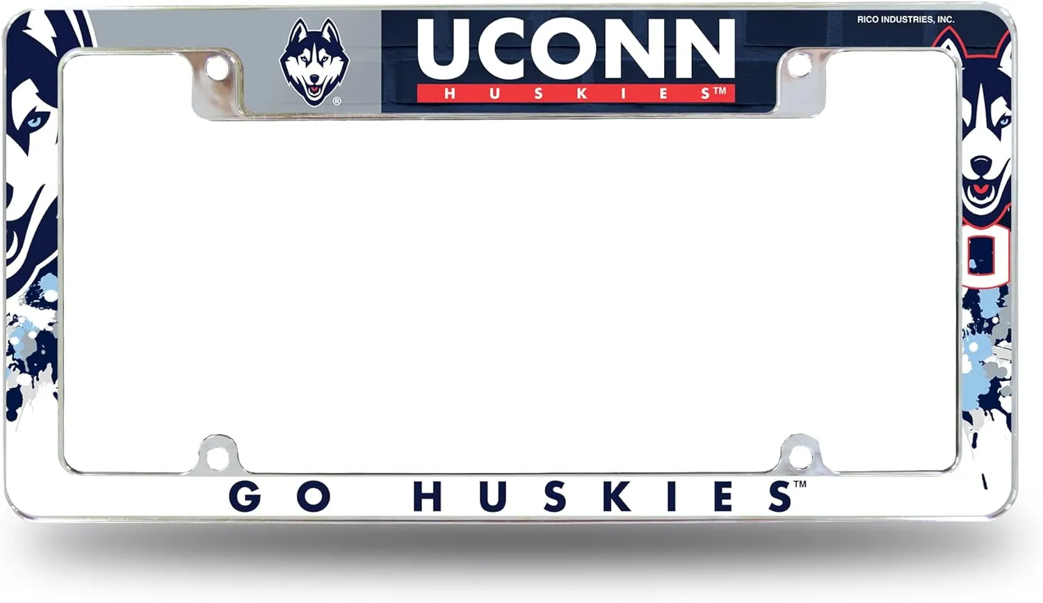 Rico Industries NCAA Connecticut Huskies - UCONN Primary 12" x 6" Chrome All Over Automotive License Plate Frame for Car/Truck/SUV