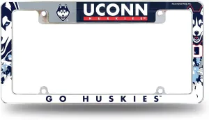 Rico Industries NCAA Connecticut Huskies - UCONN Primary 12" x 6" Chrome All Over Automotive License Plate Frame for Car/Truck/SUV