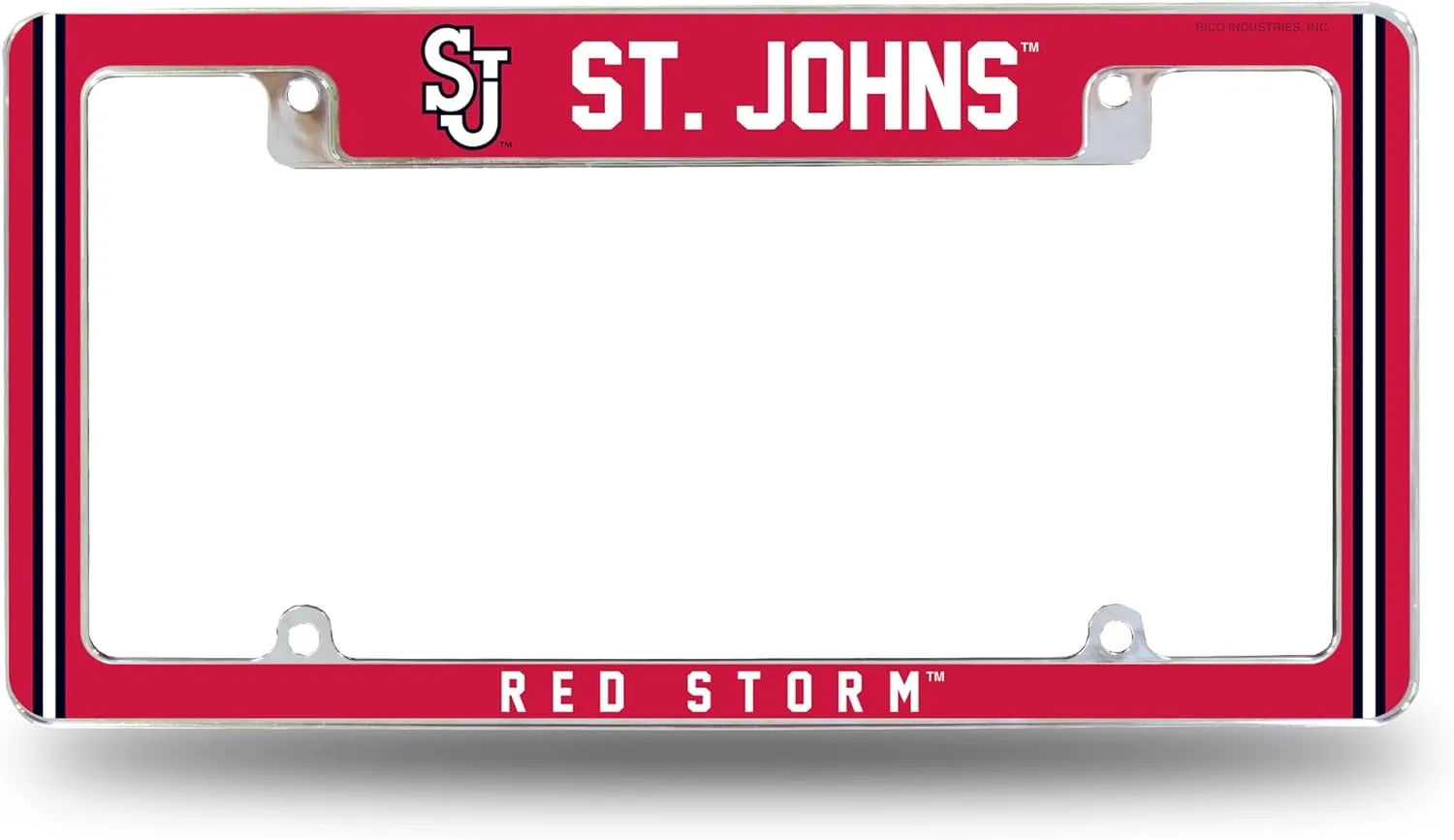 Rico Industries NCAA St. John's Red Storm 12" x 6" Chrome All Over Automotive License Plate Frame for Car/Truck/SUV